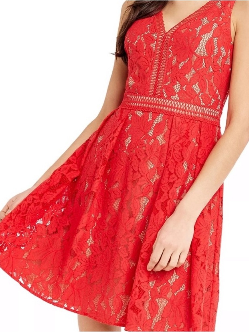 Oasis Red Lace V-Neck Sleeveless Mini Dress